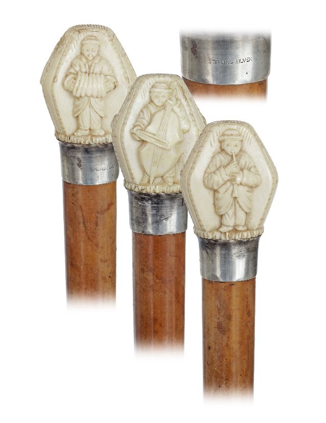 87. Ivory Day Cane-Ca. 1880-Ivory knob carved with (1 of 3)