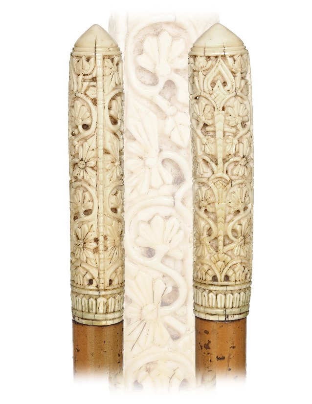 92. Anglo-Indian Ivory Cane-Ca. 1850-Substantial, (1 of 4)