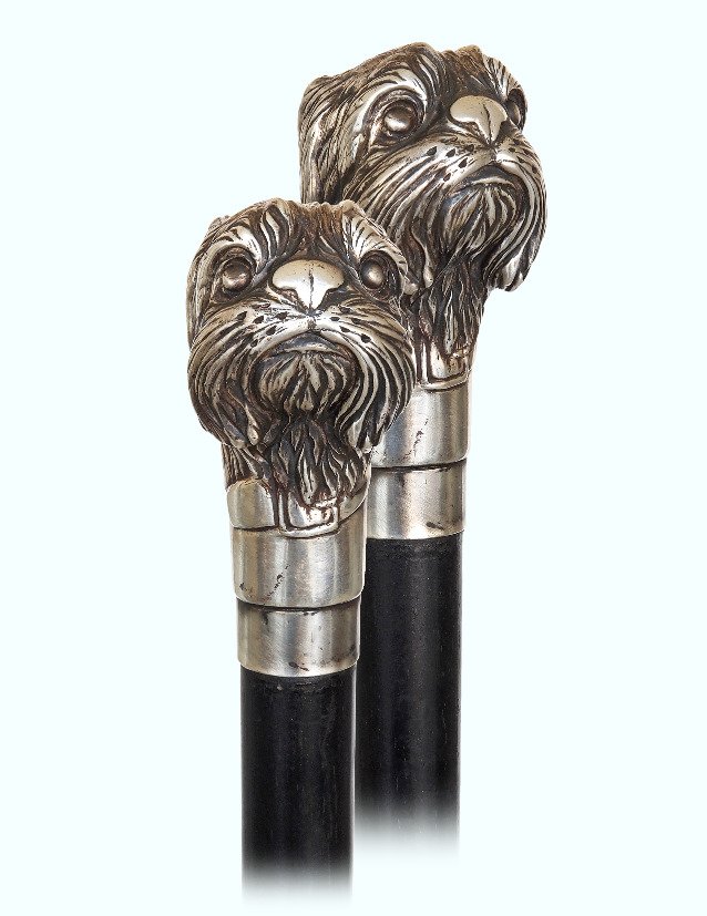 100. Silver Dog Head Cane-Ca. 1920-Nationalistically (1 of 2)
