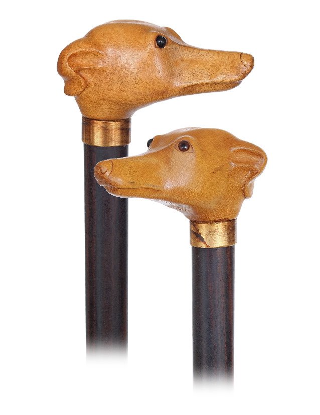 107. Boxwood Whippet Cane-Ca. 1920-Stylized carved (1 of 2)