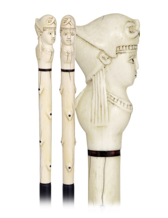 111. Revival Ivory Cane-Ca. 1910-Ivory Pharaoh Bust (1 of 2)