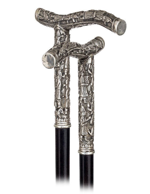 112. Figural Silver Cane-Ca. 1900-Modified Opera shaped (1 of 2)