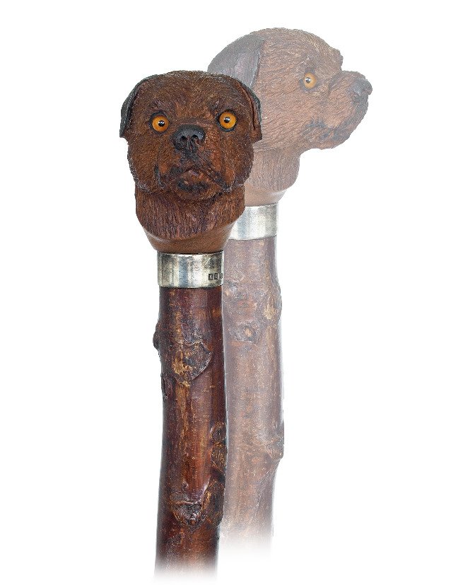 120. Dog Head Day Cane-Ca. 1920-Hardwood dog head knob (1 of 2)