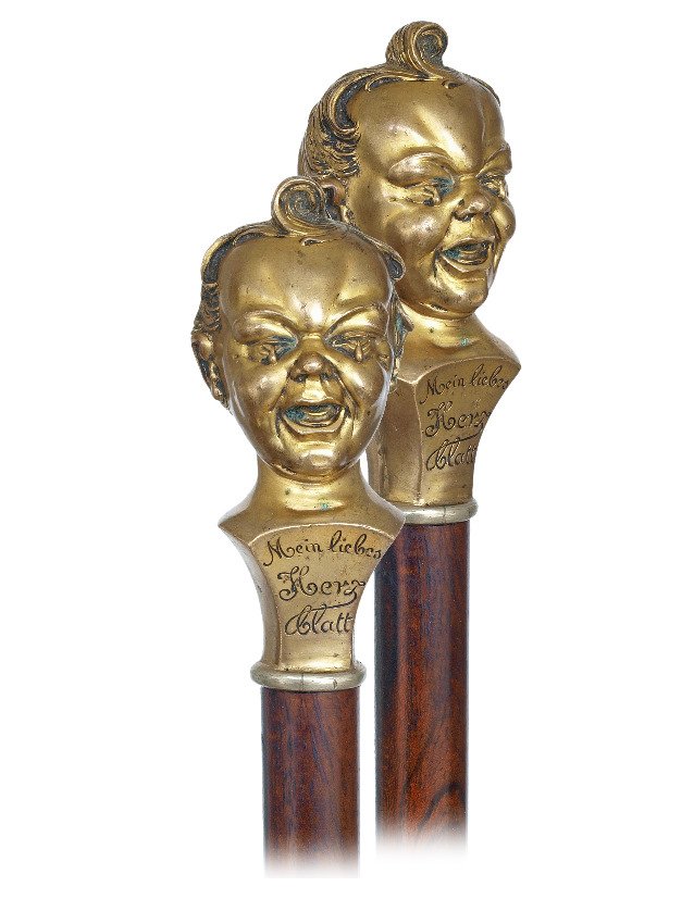 123. Figural Day Cane-Ca. 1880-Gilt metal knob (1 of 2)