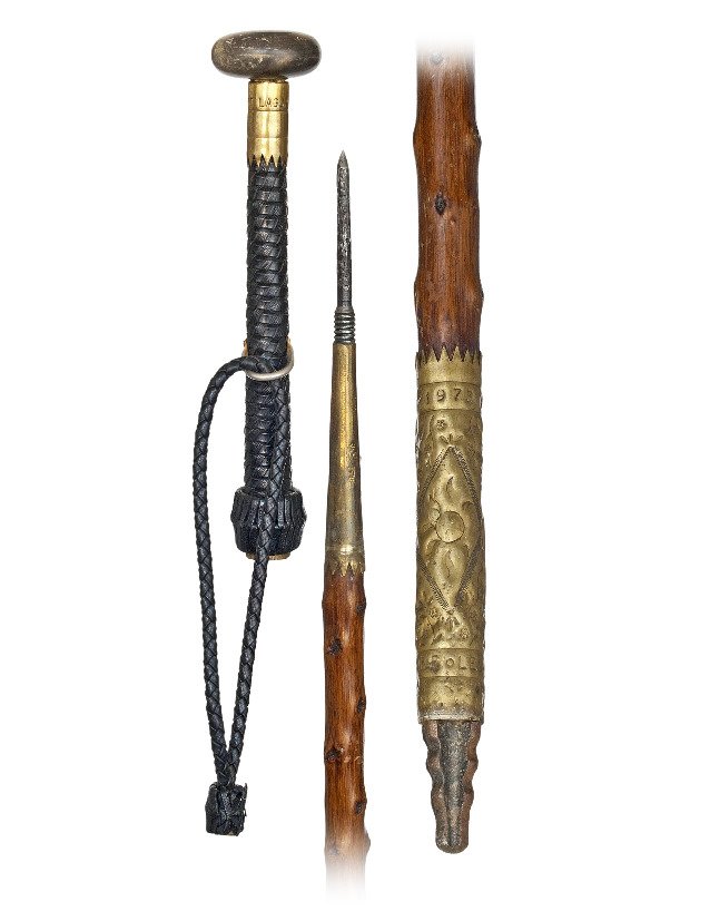 127. Makhilla Cane-French, Basque Region-Woven leather (1 of 4)