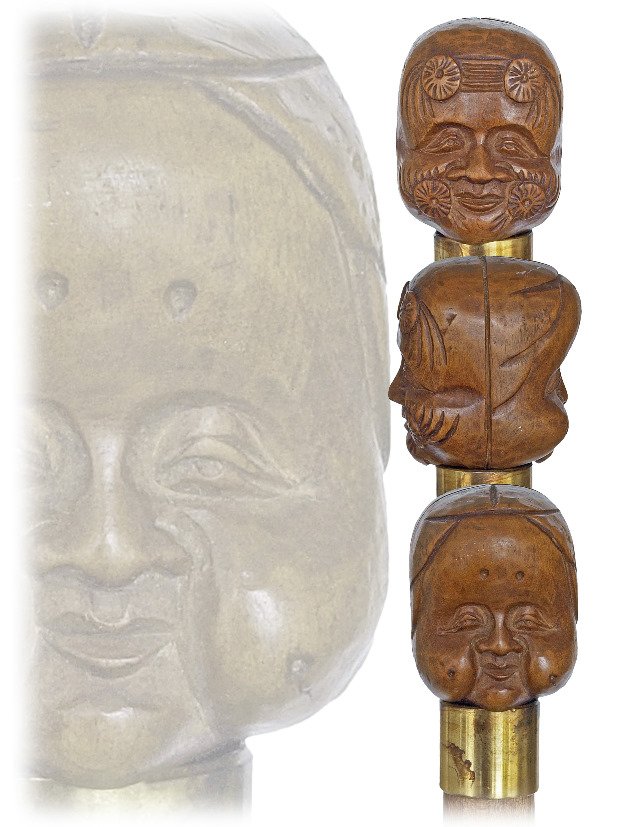 136. Mascot Day Cane-Ca. 1900-Boxwood knob carved with (1 of 1)