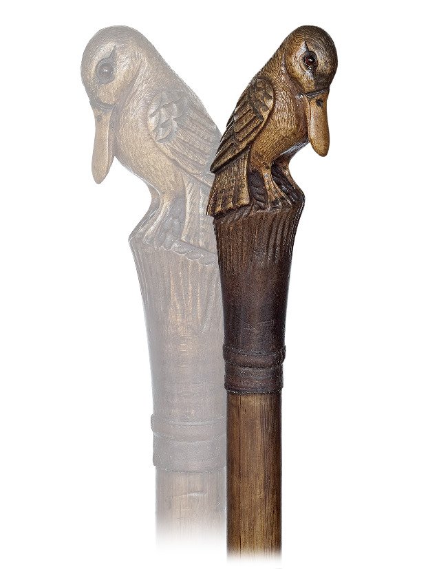 139. Folk Art Duck Cane-Ca. 1900-Carved fruitwood (1 of 1)