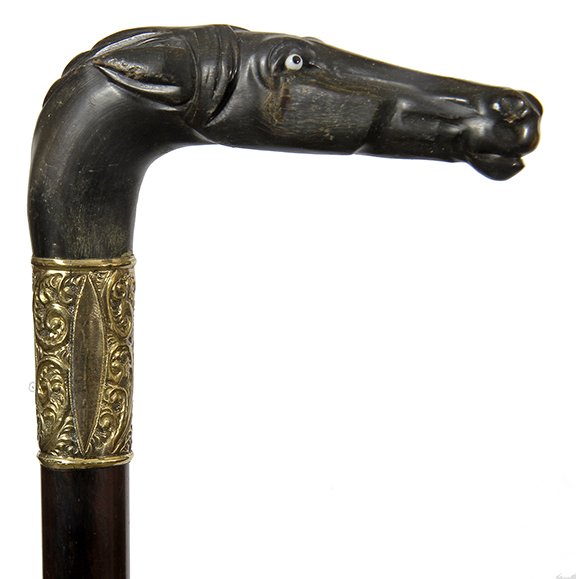154. Buffalo Horn Horse Cane- Ca. 1890- A high relief (1 of 1)