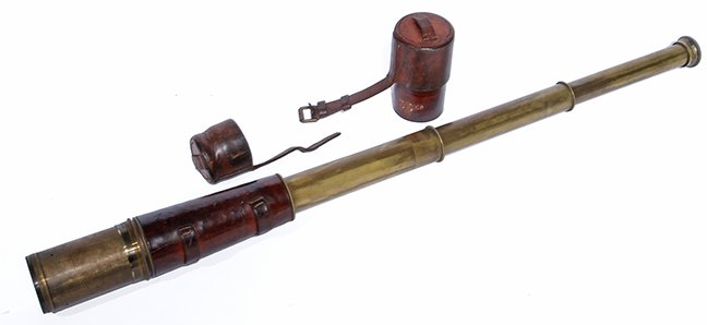 134. Leather Covered Telescope- Three Draw, Open Length: 134. Leather Covered Telescope- Three Draw, Open Length 33”, TEL.SIG.(MK IV Also G.S.), R7J Beck LTD, London 1915, No 10844, Leather Caps, $400-$600