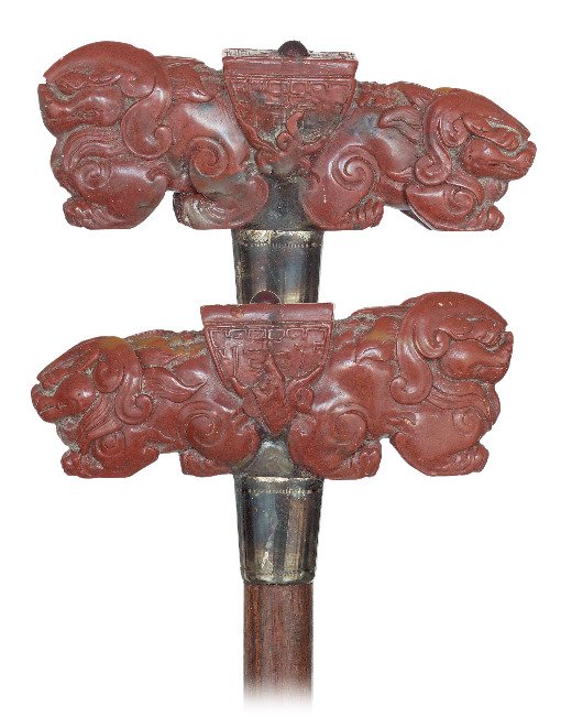 45. Hard Stone Figural Cane-Ca. 1900-Larger red jasper (1 of 5)