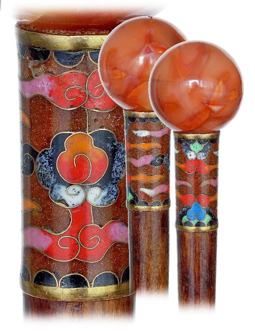 56. Hard Stone and Cloisonné Enamel Cane-Ca. 1900-Plain (1 of 4)