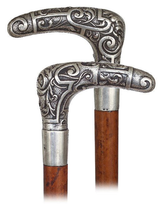 64. Silver Day Cane -Ca. 1890-Large L-shaped silver (1 of 9)
