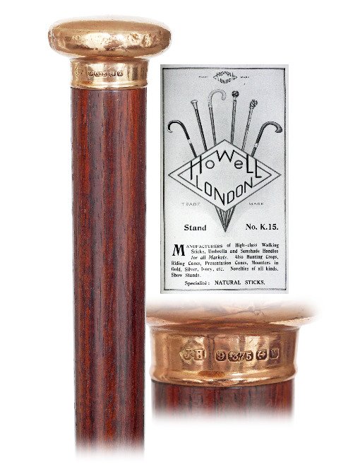 79. Gold Dress Cane-Birmingham hallmarks, ca. (1 of 5)