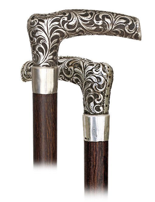 81. Silver Dress Cane-Ca. 1890-L-shaped silver handle (1 of 7)
