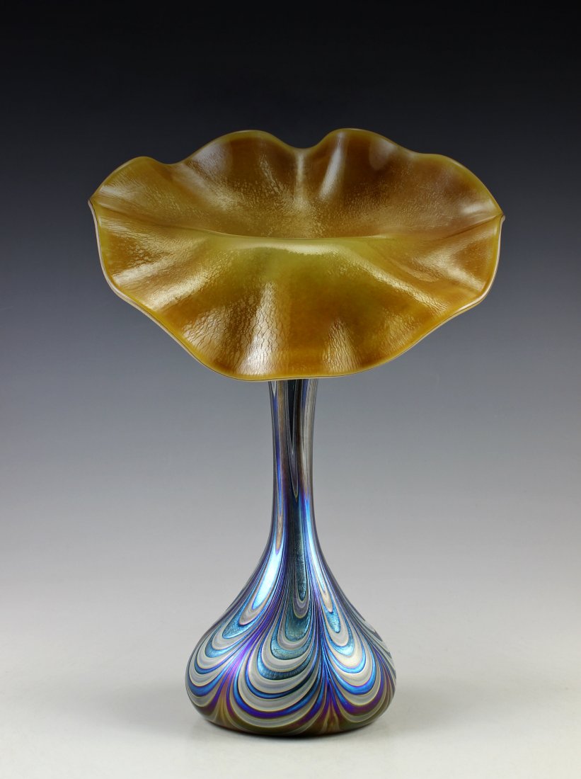 Bohemian Art Nouveau Iridescent Art Glass Tall Vase (1 of 4)