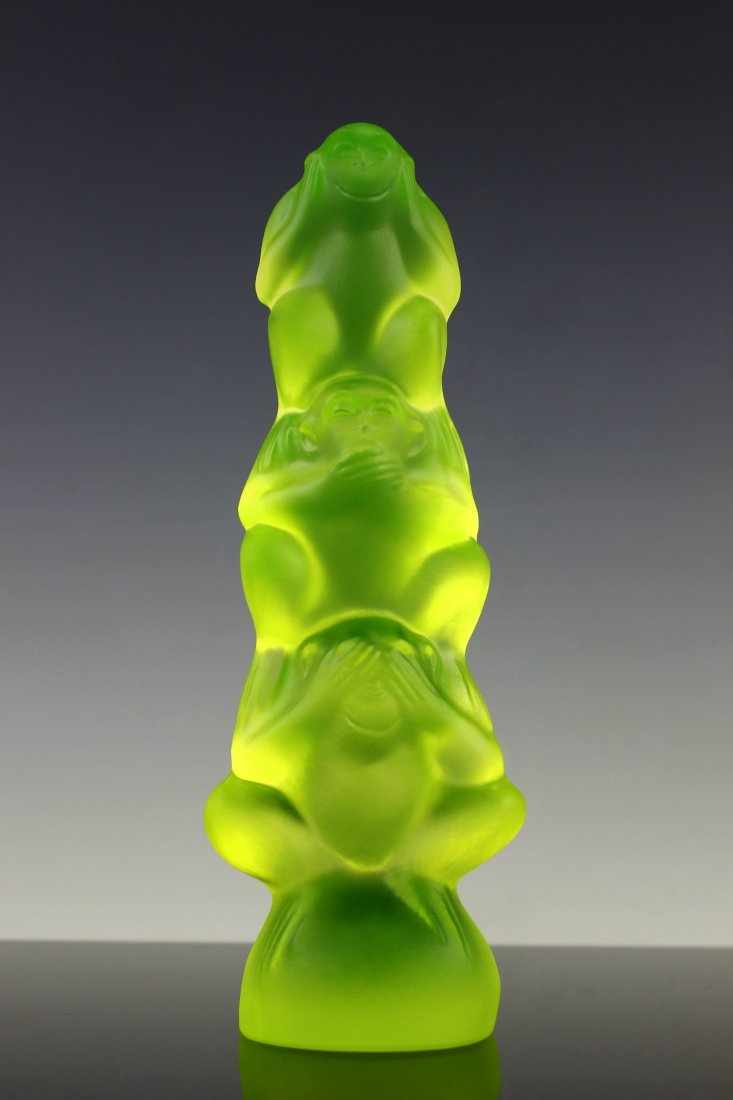Art Deco Vaseline Glass Figurine 3 Wise Monkeys (1 of 5)