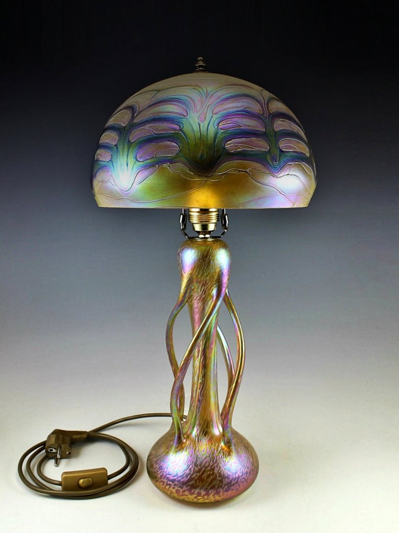 Art Nouveau Jugendstil Iridescent Glass Large Lamp (1 of 5)