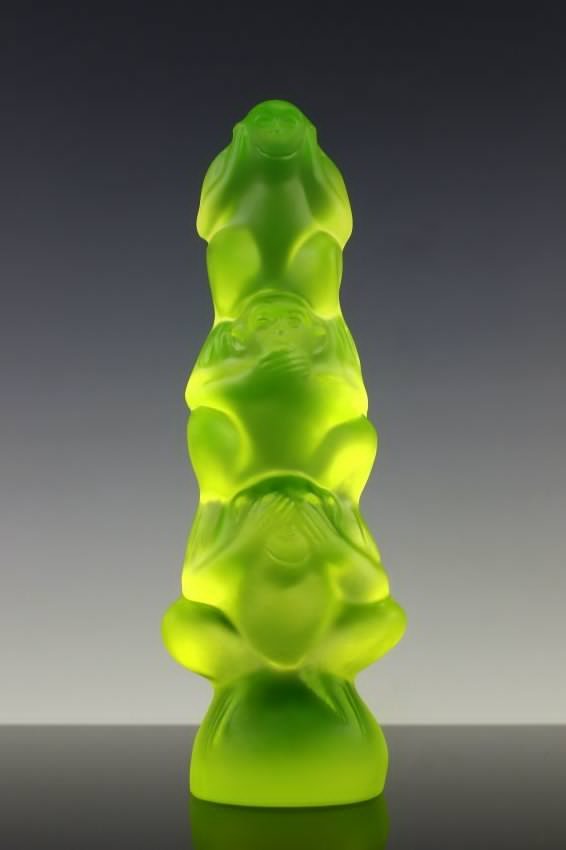 Art Deco Vaseline Glass Figurine 3 Wise Monkeys (1 of 8)