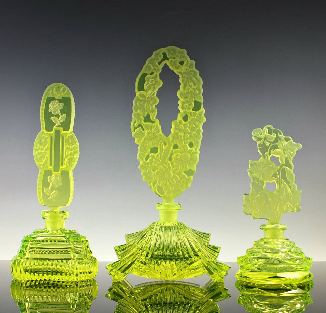 Vintage Bohemian Art Deco Glass 3 Perfume Bottles (1 of 1)