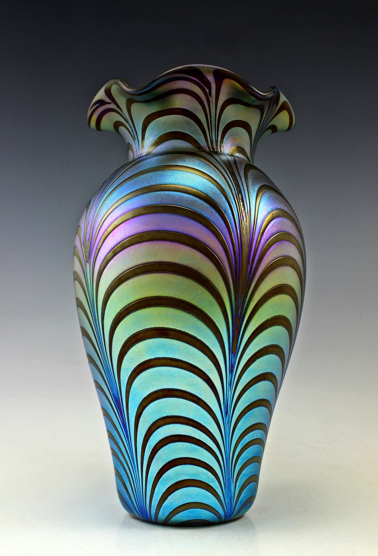 Bohemian Art Nouveau Iridescent Art Glass Large Vase (1 of 4)