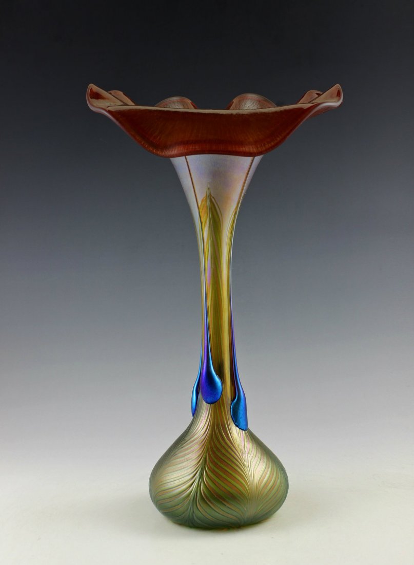 Bohemian Art Nouveau Iridescent Art Glass Tall Vase (1 of 4)
