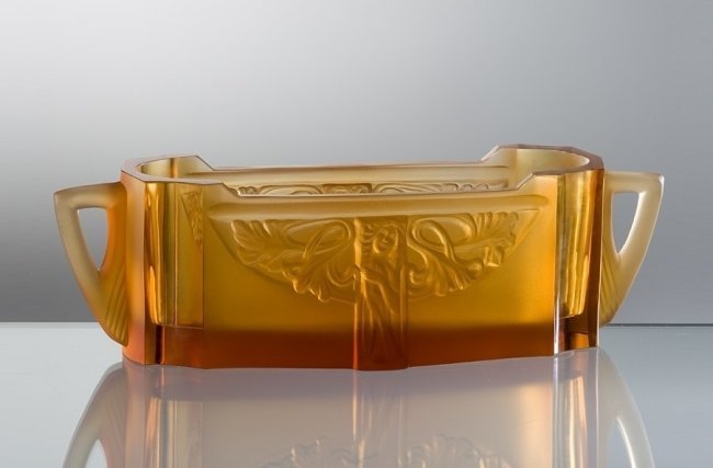 French Art Deco Bohemian Amber Glass Bowl Jardiniere (1 of 3)