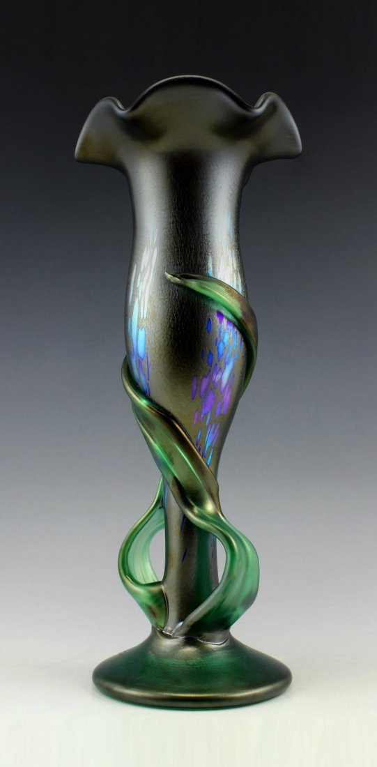 Bohemian Art Nouveau Iridescent Art Glass Tall Vase (1 of 6)