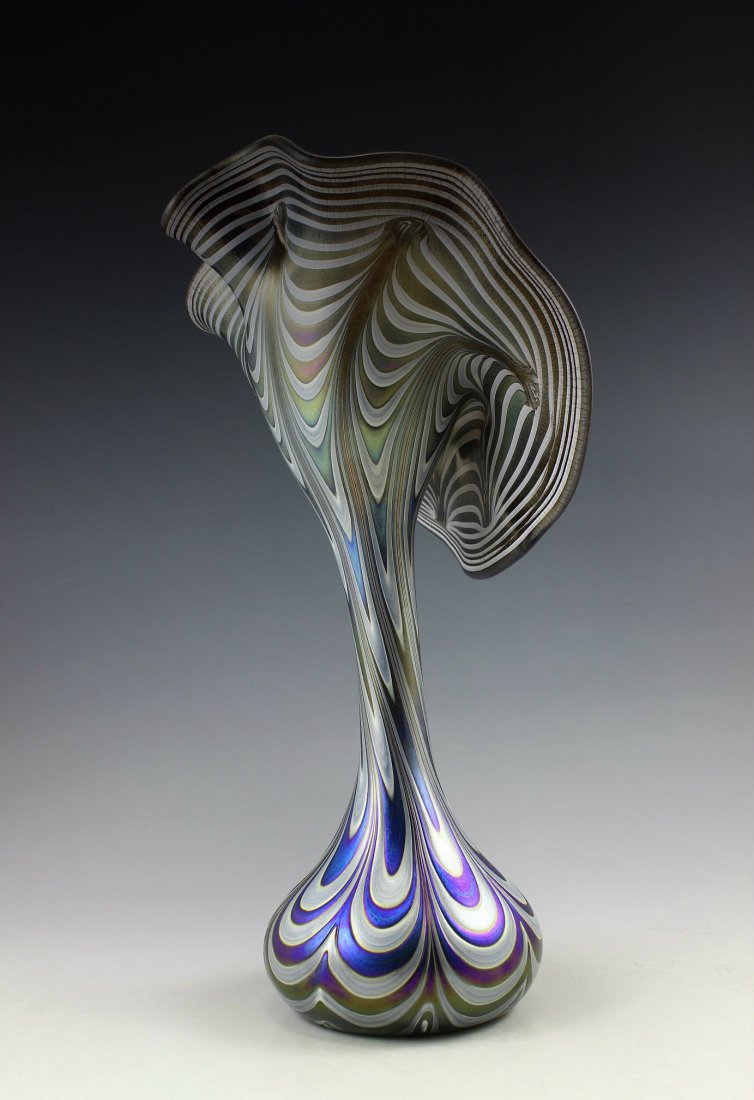 Bohemian Art Nouveau Iridescent Art Glass Tall Vase (1 of 6)