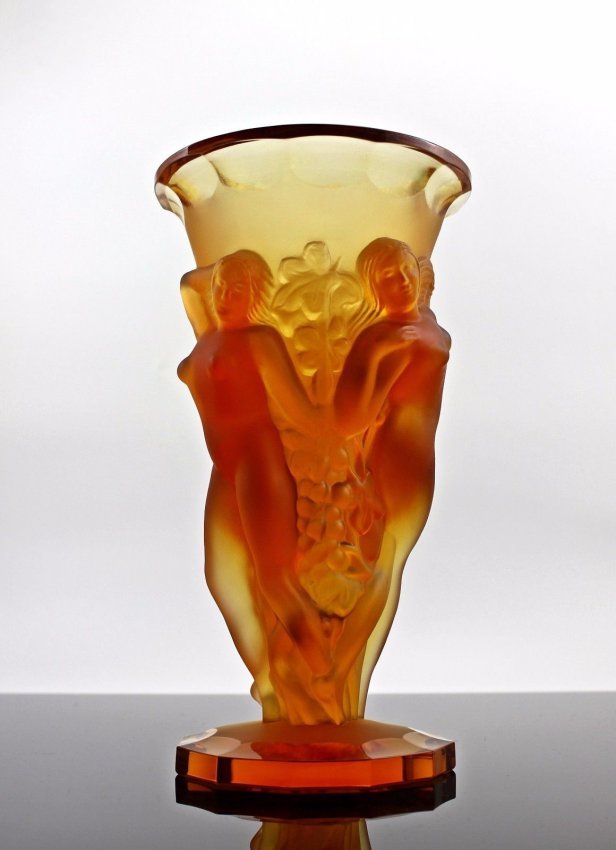 Art Deco Bohemian Amber Glass Large Vase (1 of 2)