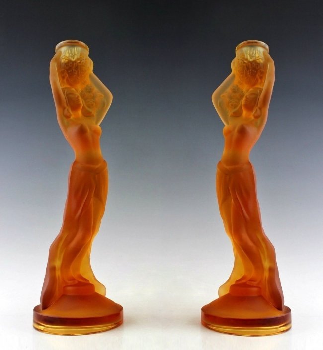 Art Deco Amber Glass Pair Candlesticks (1 of 3)