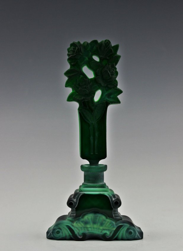 French Art Deco Bohemian Jade Malachite Perfume Bottle (1 of 4)