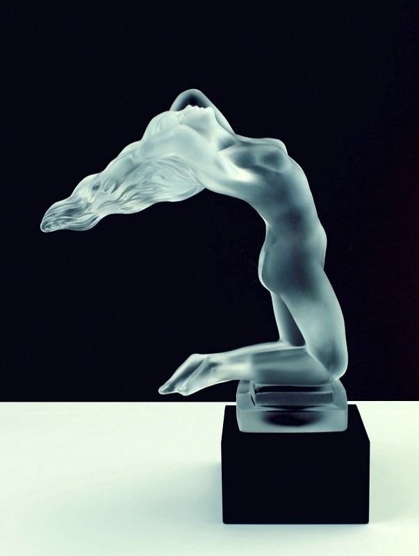 Art Deco Glass Sculpture 1930 Car Mascot for Collectors: ''Chrysis Nude Girl '' Designed 1930's Heinrich Hoffmann. This is hand made piece from ORIGINAL molds that were used during the 1920's-1930's before World War 2 broke out when the Nazis invaded Czecho