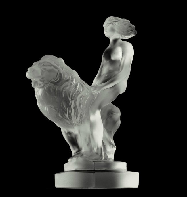 Art Deco Bohemian Glass ' Lion / Girl ' car mascot (1 of 5)
