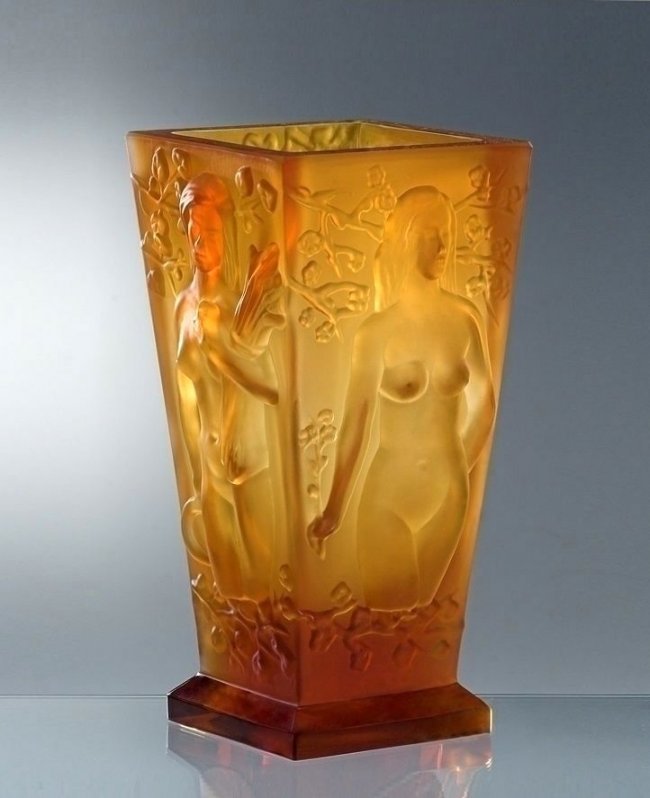 Art Deco Bohemian Amber Glass Large Vase (1 of 2)