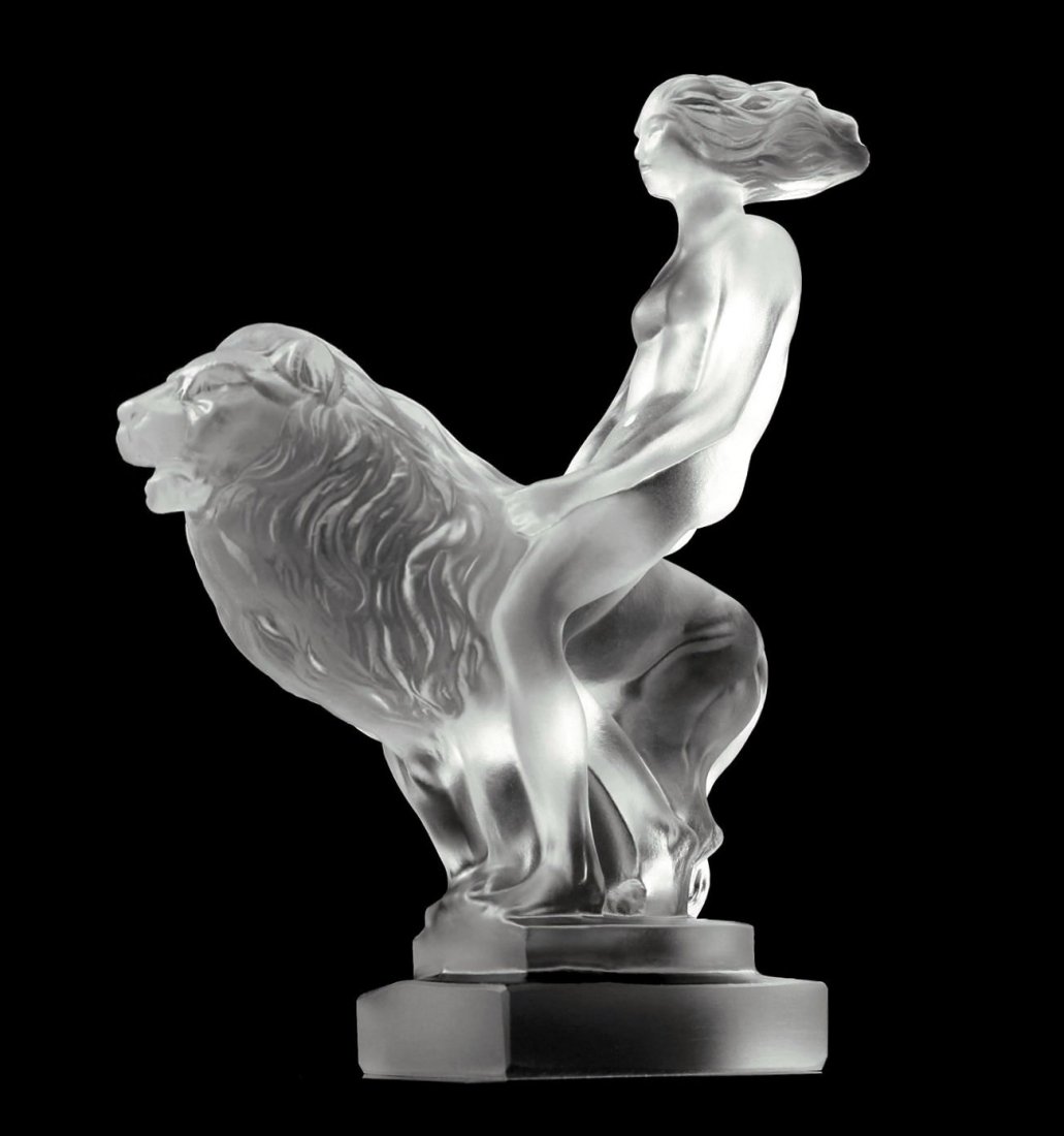Art Deco Glass  " Girl with a lion" car mascot (1 of 4)