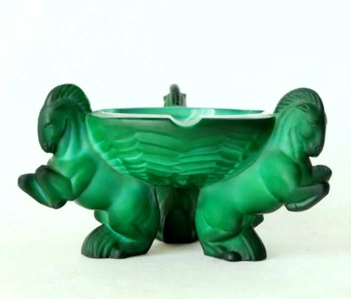 Ingrid Glass Bohemian Art Deco Ashtray Malachite Glass (1 of 1)