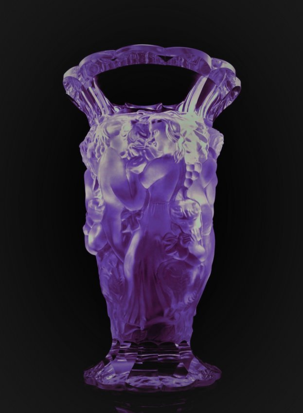 Glamorous Art Deco Alexandrite Glass Vase: Glamorous Art Deco Bacchantes Alexandrite Glass Large Vase . Top Quality Art Deco Amber Glass Vase in the style of Art Deco .This Glass Vase was originally made Lalique. This piece was made in Bohemia