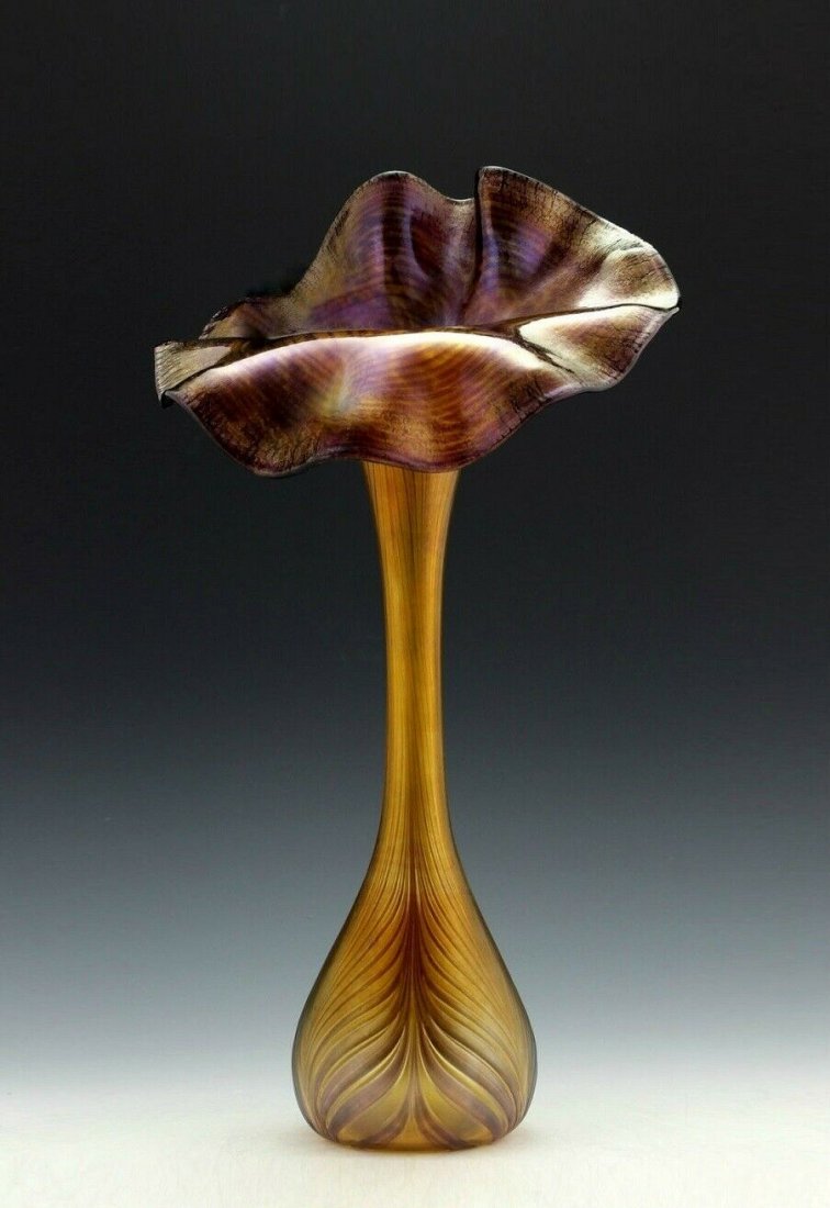 Glamorous Bohemian Art Nouveau Loetz Style Glass Vase: Art Nouveau Iridescent Art Glass Vase. This piece is a great addition to collection or a great gift. Extraordinary beautiful piece of the finest quality glass. Dimensions: Height: 15 " ( 38 cm ), Widt