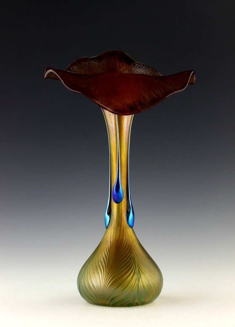 Glamorous Bohemian Art Nouveau Loetz Style Glass Vase: Art Nouveau Iridescent Art Glass Vase. This piece is a great addition to collection or a great gift. Extraordinary beautiful piece of the finest quality glass. Dimensions:Height: 13 1/2 " ( 34 cm ), W