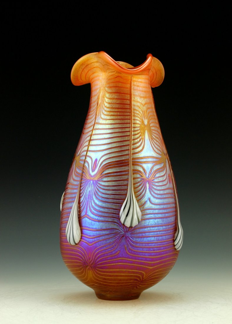 Glamorous Bohemian Art Nouveau Loetz Style Glass Vase: Art Nouveau Iridescent Art Glass Vase. This piece is a great addition to collection or a great gift. Extraordinary beautiful piece of the finest quality glass. Dimensions: Height: 9 1/2 " ( 24 cm ), W