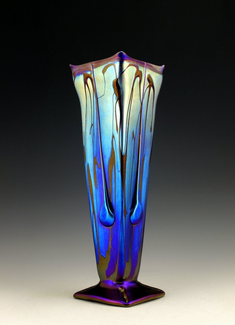 Glamorous Bohemian Art Nouveau Loetz Style Glass Vase: Art Nouveau Iridescent Art Glass Vase. This piece is a great addition to collection or a great gift. Extraordinary beautiful piece of the finest quality glass. Dimensions: Height: 12 1/2 " ( 32 cm ), 