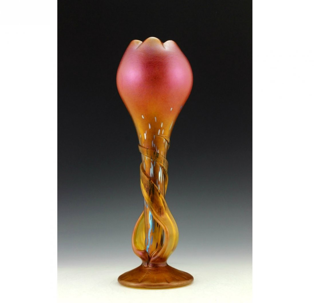 Glamorous Bohemian Art Nouveau Loetz Style Glass Vase: Art Nouveau Iridescent Art Glass Vase. This piece is a great addition to collection or a great gift. Extraordinary beautiful piece of the finest quality glass. Dimensions: Height: 13 " ( 33 cm ), Widt