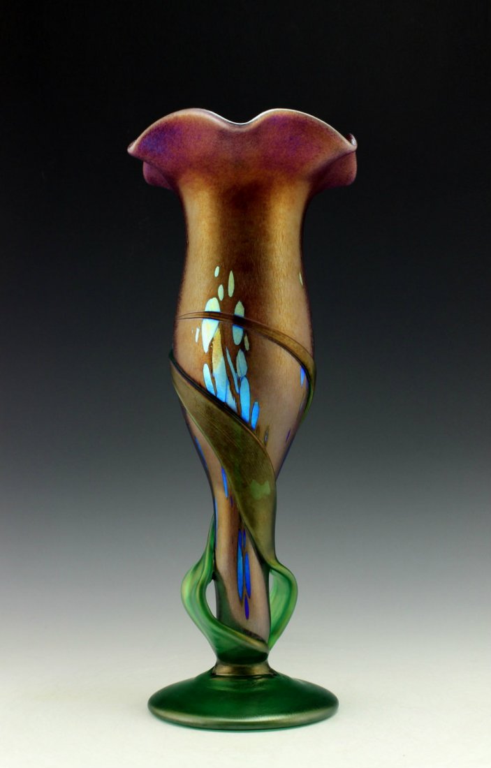 Glamorous Bohemian Art Nouveau Loetz Style Glass Vase: Art Nouveau Iridescent Art Glass Vase. This piece is a great addition to collection or a great gift. Extraordinary beautiful piece of the finest quality glass. Dimensions: Height: 13 1/2 " ( 34 cm ),