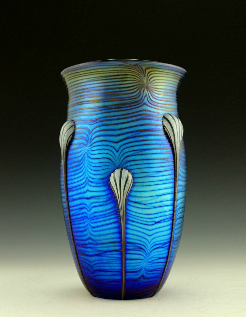 Glamorous Bohemian Art Nouveau Loetz Style Glass Vase: Art Nouveau Iridescent Art Glass Vase. This piece is a great addition to collection or a great gift. Extraordinary beautiful piece of the finest quality glass. Dimensions: Height: 8 1/4 " ( 21 cm ), W