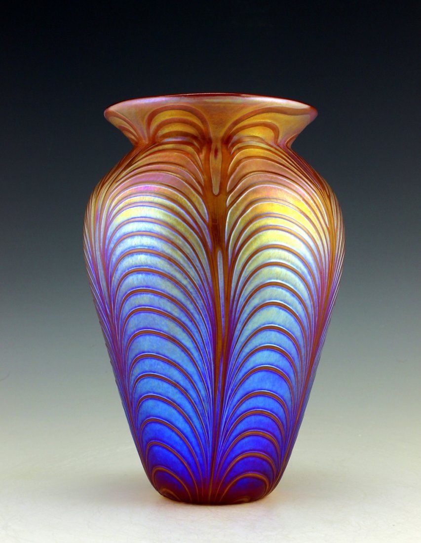 Glamorous Bohemian Art Nouveau Loetz Style Glass Vase: Art Nouveau Iridescent Art Glass Vase. This piece is a great addition to collection or a great gift. Extraordinary beautiful piece of the finest quality glass. Dimensions: Height: 8 " ( 20 cm ), Width