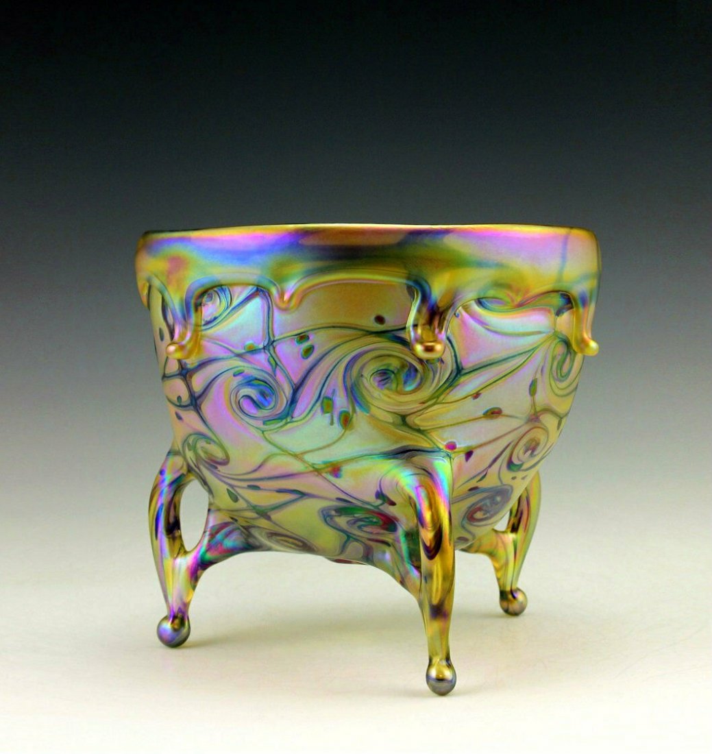 Glamorous Bohemian Art Nouveau Loetz Style Glass Bowl: Art Nouveau Iridescent Art Glass Bowl. This piece is a great addition to collection or a great gift. Extraordinary beautiful piece of the finest quality glass. Dimensions: Height: 5 1/2 " ( 14 cm ), W