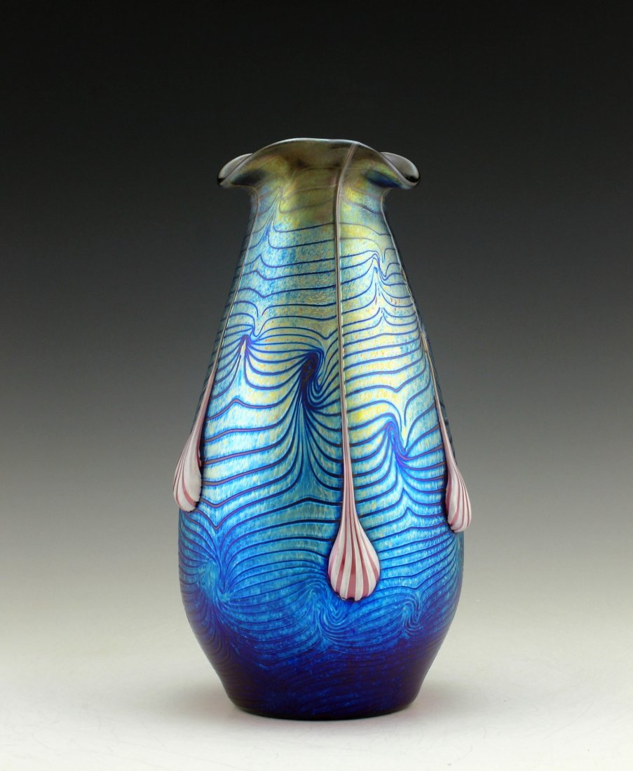 Glamorous Bohemian Art Nouveau Loetz Style Glass Vase: Art Nouveau Iridescent Art Glass Vase. This piece is a great addition to collection or a great gift. Extraordinary beautiful piece of the finest quality glass. Dimensions: Height: 9 1/2 " ( 24 cm ), W