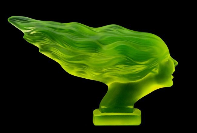 Art Deco 1930 ' Speed Girl ' Vaseline Glass: This piece is a great addition to collection or a great gift. Timeless design - Top Qality Art Deco Vaseline Glass Car Mascot Hood Ornament Emblem Figurine for Classic, old, veteran car. This car masc