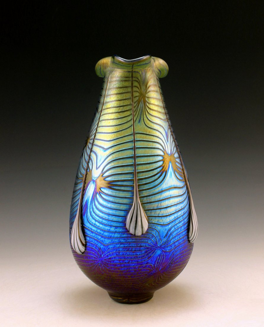 Glamorous Bohemian Art Nouveau Loetz Style Glass Vase: Art Nouveau Iridescent Art Glass Vase. This piece is a great addition to collection or a great gift. Extraordinary beautiful piece of the finest quality glass. Dimensions: Height: 9 1/2 " ( 24 cm ), W