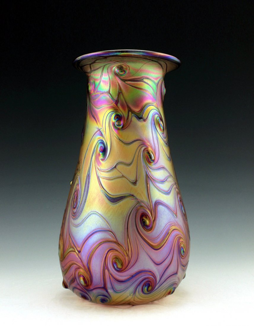 Glamorous Bohemian Art Nouveau Loetz Style Glass Vase: Art Nouveau Iridescent Art Glass Vase. This piece is a great addition to collection or a great gift. Extraordinary beautiful piece of the finest quality glass. Dimensions: Height: 10 " ( 26 cm ), Widt